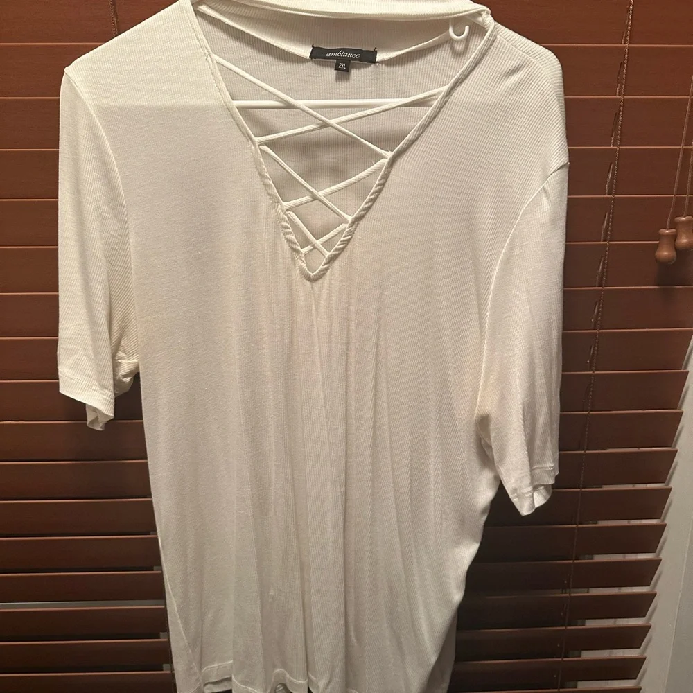 Ambiance White Crisscross V-Neck Top - Picture 5 of 5